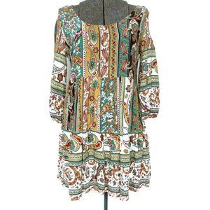 Umgee Paisley Print Boho Peasant Dress Size S C01